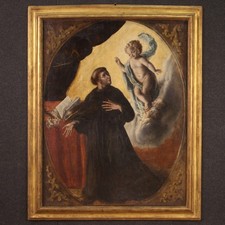 Dipinto religioso Santo Antonio di Padova olio su tela 700 XVIII secolo quadro