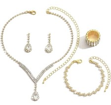 4Pcs Set Wedding Sets for Brides Bridesmaid Statement Choker Necklace Earrings  