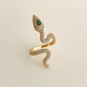 Authentic Gold Plated Emerald Snake Ring Vintage Boho Statement Women