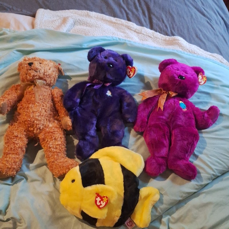 Ty Beanie Babies/Beanie Buddies Plush Lot of 4 Bubbles Fish, Diana, 2000, Teddy