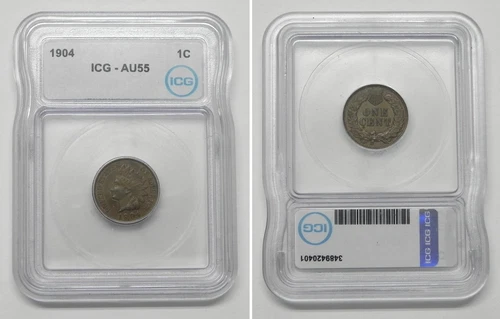 1904 Indian Head Cent Penny 1c, ICG AU55  #0401