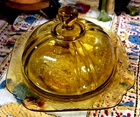Vintage 1930s FEDERAL DEPRESSION GLASS covered AMBER BUTTER CHEESE DISH Madrid