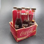 VTG Miniature Coca-Cola Bottle 6-Pack Set w/ Carrier Different Coke Levels READ