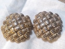 Vintage shoe Clips Signed Bluette Made In France Gold Tone Basket Weave Style