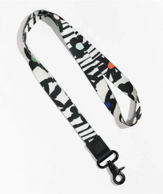 THREAD NECK LANYARD Great For Keys, ID, Cruises NEW BLACK/WHITE