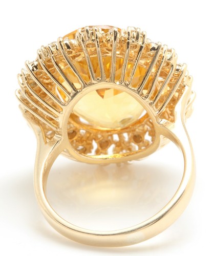 10.25 Carat Natural Yellow Citrine and Diamond in 14K Solid Yellow Gold Ring - Picture 5 of 6