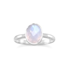 Faceted Rainbow Moonstone 925 Sterling Silver Stackable Ring Choose Size