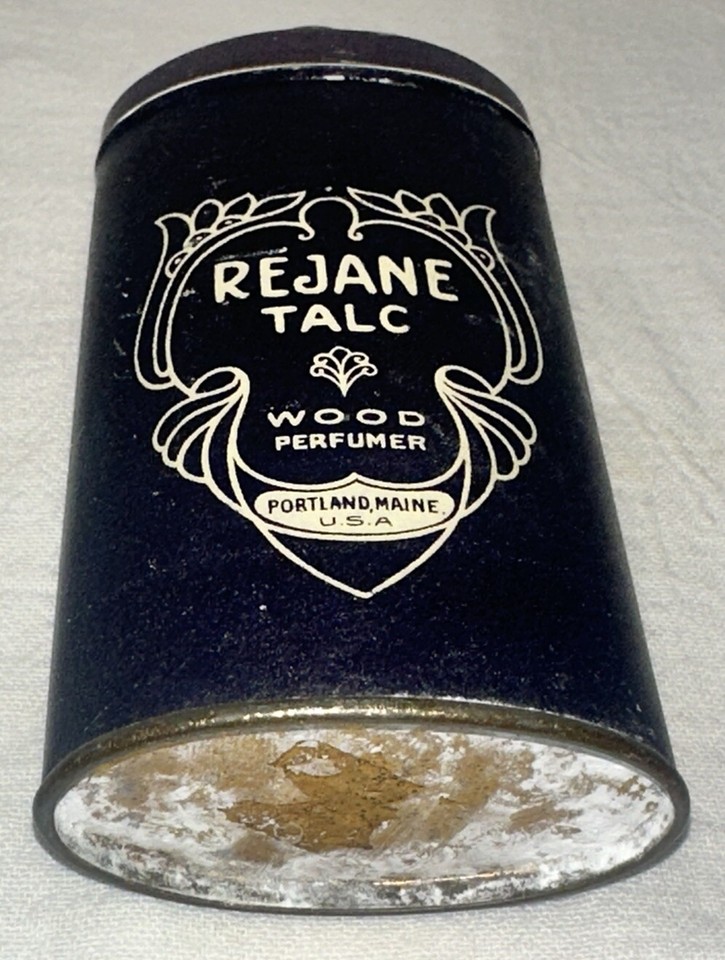 ANTIQUE REJANE TALC TIN LITHO TALCUM POWDER CAN PORTLAND MAINE DRUG STORE BATH eBay