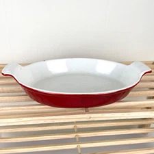 Dansk Cast Iron Enameled Oval Au Gratin Baker Baking Dish Red White 10"