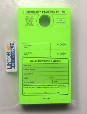 Temporary Parking Permit,Mirror Hang Tags, Consecutive Numbers,Pack of 50 Tags