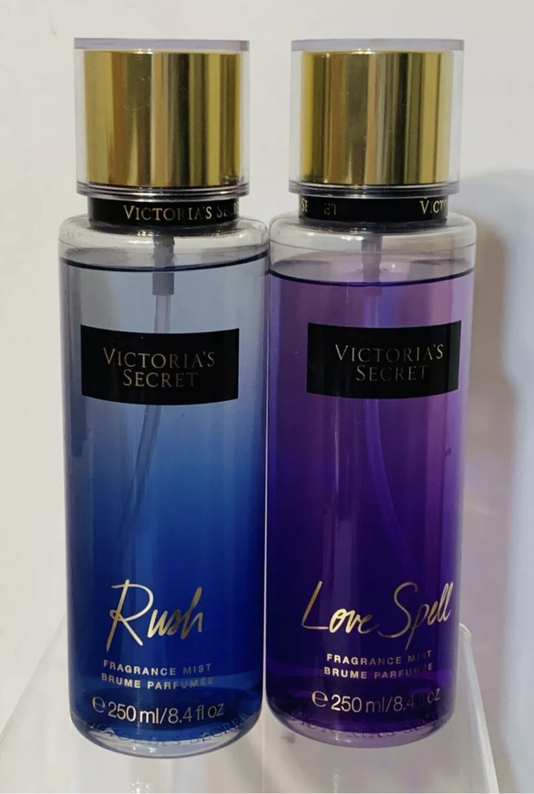 2 Victoria’s Secret LOVE SPELL & RUSH Fragrance Mist Body Spray 8.4oz **READ