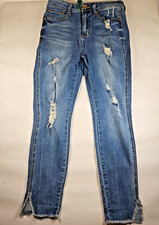 Seven7 Distressed Jeans. Size 10. Light Wash Stretch Denim. Rough Hem. Cropped.