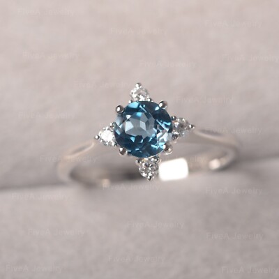 London Blue Topaz Ring 925 Sterling Silver Ring Round Cut Ring North ...