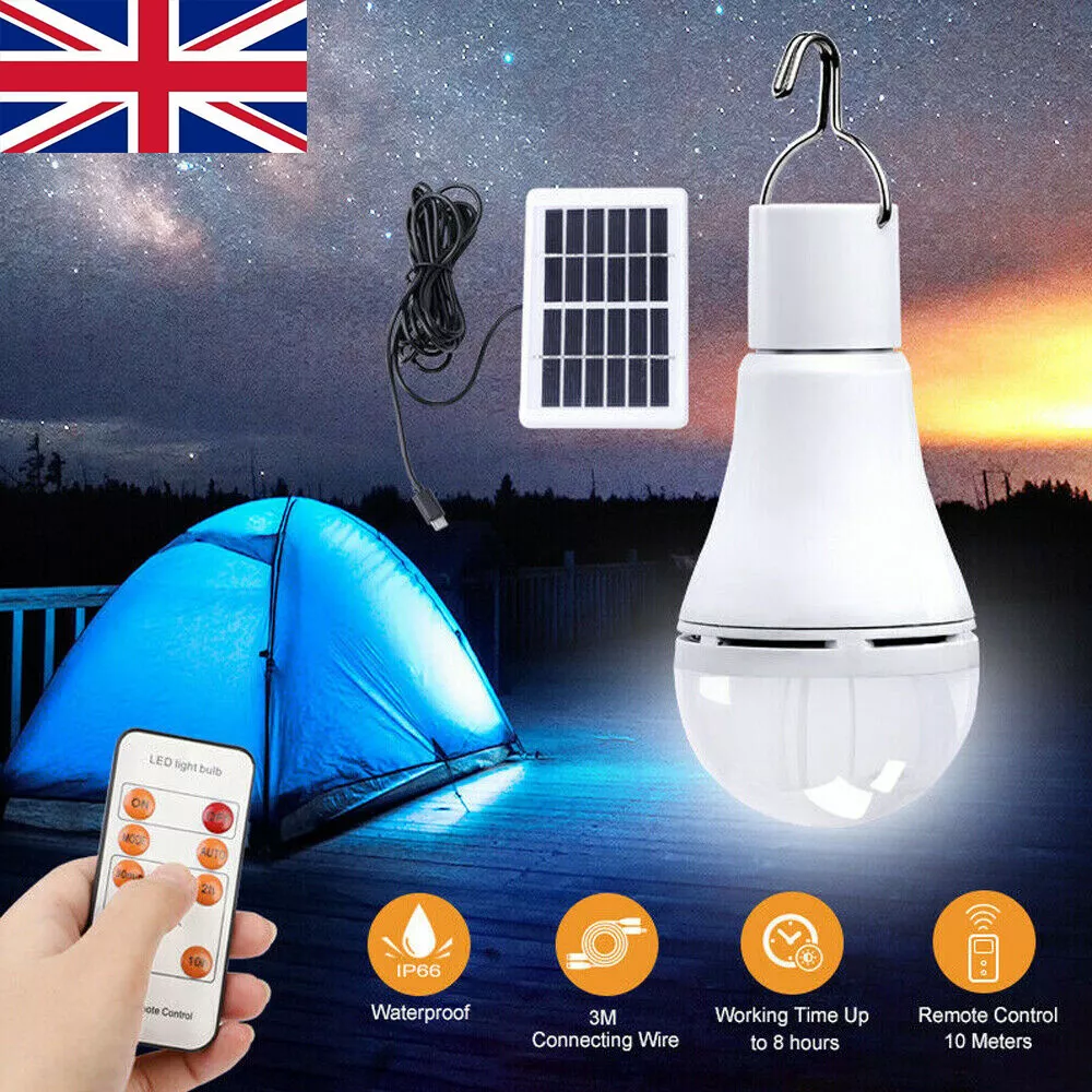 LED Camping Light Bulb Solar Panel and USB Rechargeable Portable Outdoor  Solar Energy Lamp