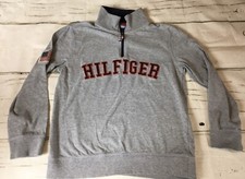 Tommy Hilfiger Youth L 12-14 1/4 Zip Sweatshirt Flag Patch Spellout EUC