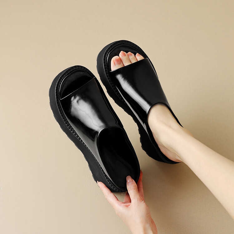 PANTOFOLA D’ORO Scarpe sandali donna alla moda pelle lucide punta aperta plateau scarpe muli nuove con etichette