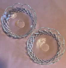 2 Large Vintage,  Czech Cut Crystal Bobeches , 5” Cross Pattern,  Excel. Cond.