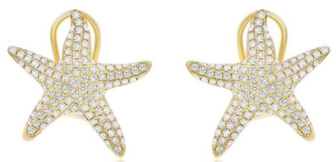 1.11CT DIAMANTE 14KT ORO GIALLO MULTI FILA CLIP CLASSICA STELLA MARINA SU ORECCHINI DIVERTENTI