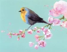 LOT OF 10 CURRENT INC Blank Notecards + Envelopes, Bird on Cherry Blossom Branch