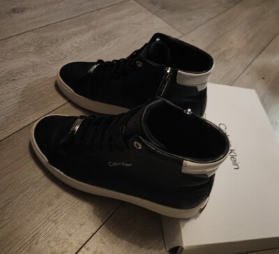 CALVIN KLEIN BLACK LEATHER HI TOP TRAINERS EXCELLENT