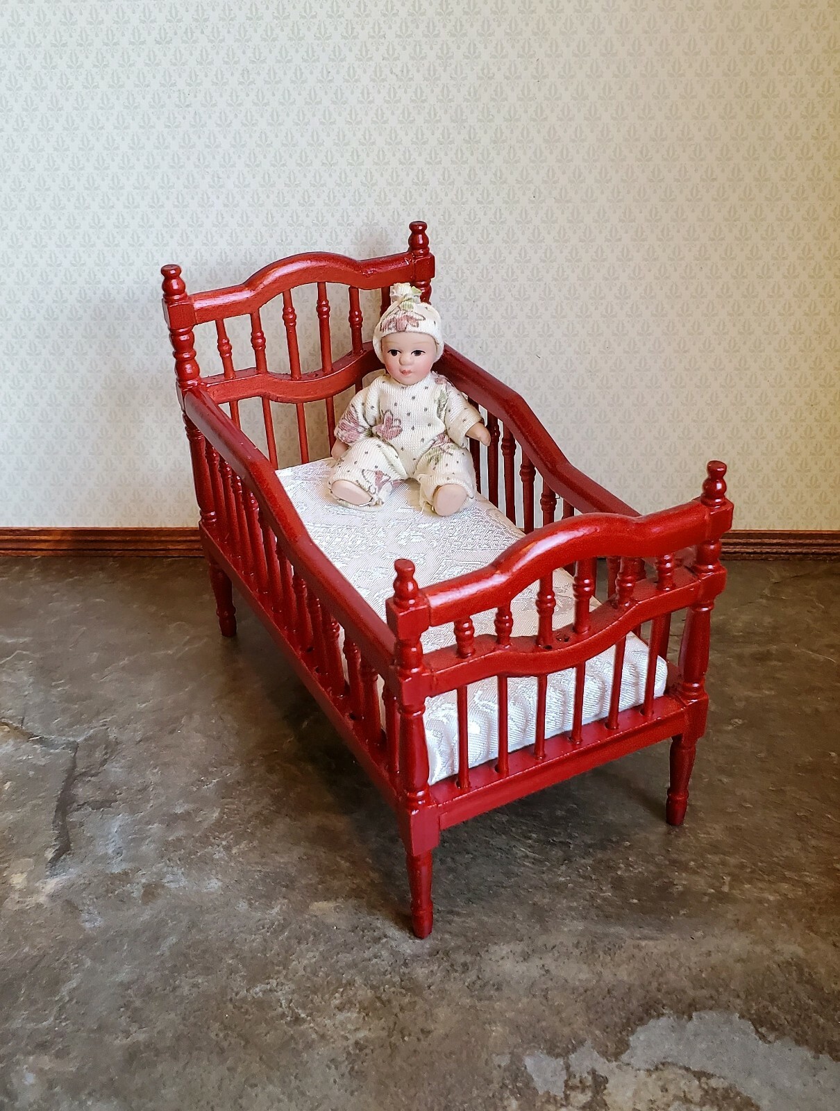 Dollhouse Miniature Baby Doll Porcelain Moveable 1:12 Scale Sleeper Cap