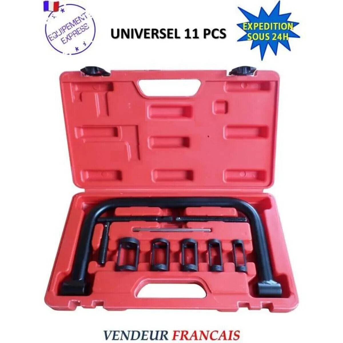 Leve-soupape universel 11 pieces avec adaptateurs interchangeables en acier forge noir