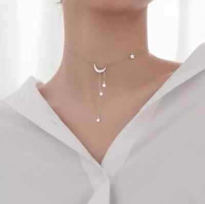 2Ct Lab Created Diamond Moon Dangle Star Choker Necklace 14k