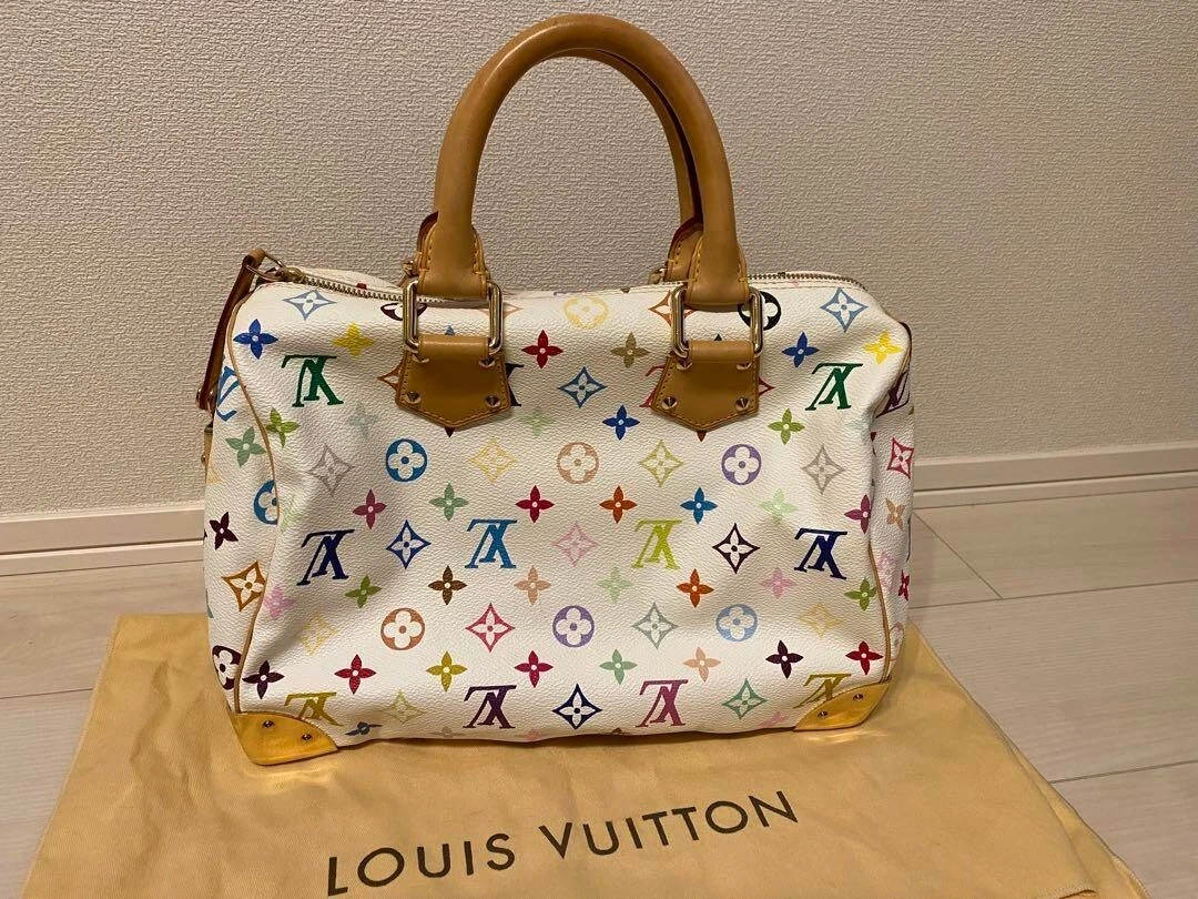 LOUIS VUITTON Speedy 30 Monogram Multicolor Satchel Bag White