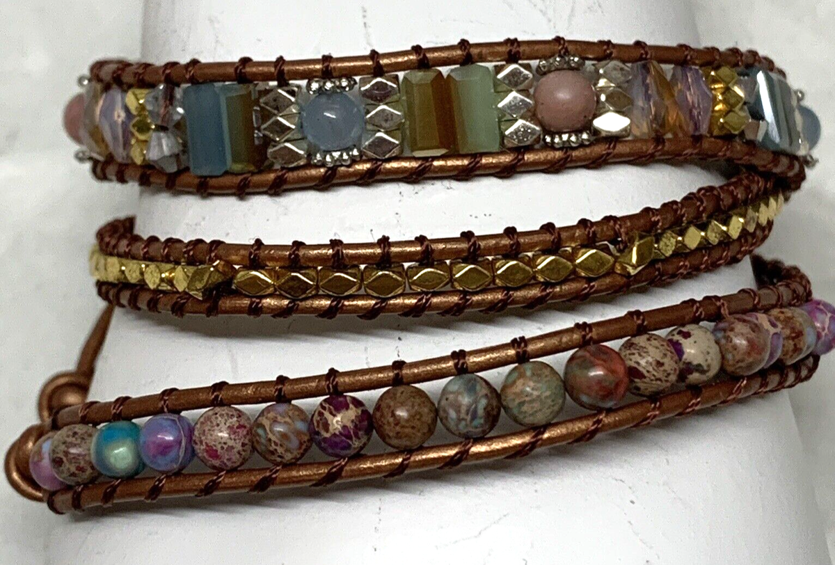 Cape Diablo Heart imperial heart Protection Wrap Bracelet mix media Stones  Boho