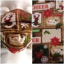Christmas Homemade Face Mask, cotton, nose wire, adult size....Deer Cheer