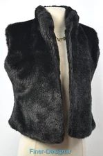 Cejon faux mink fur zip up VEST sleeveless jacket top lined coat womens SZ S NEW