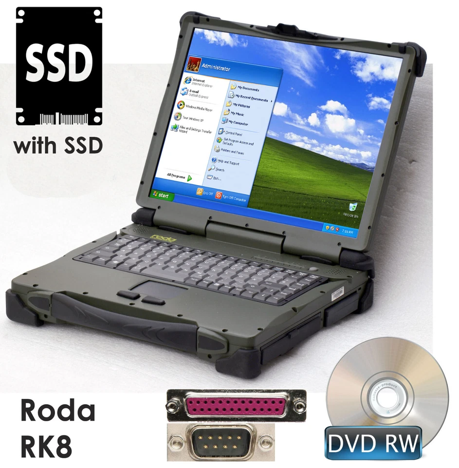 MILITARY NOTEBOOK RODA RK886EX SSD 2x RS-232 LPT PARALLEL PCMCIA WINDOWS XP RO3 - Bild 2 von 4