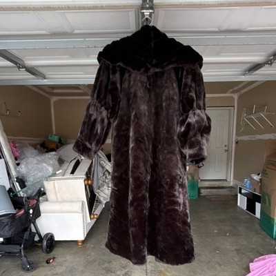 Mia Moda Brown Faux Fur XL Women's Long Overcoat Button Collared Lined