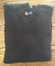 Chaps Men's Dark Brown V Neck Pullover Long Sleeve All Cotton Sweater Size XL