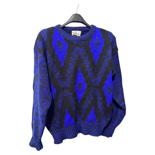 Eaton Select Mens M/M Blue Black Geometric Knit Acrylic Sweater