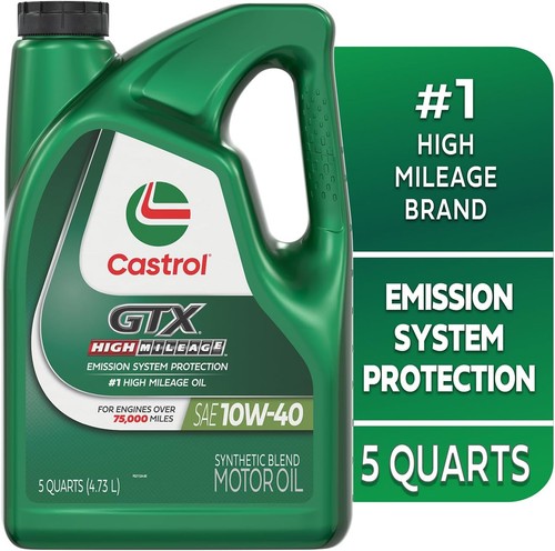 Castrol GTX High Mileage 10W-40 Synthetic Blend Motor Oil, 5 Quarts 5 - Picture 2 of 10