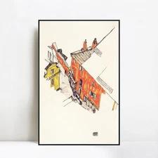 Framed Canvas Giclee Print House by Egon Schiele Wall Art Home Office Decoration
