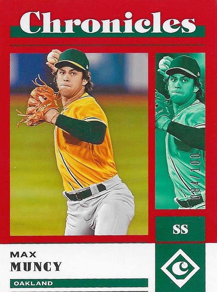 Max Muncy 2023 Panini Chronicles #6 Red /100 (RC) Athletics
