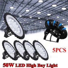 5 Pack 50W Watt UFO LED High Bay Light Super Bright Warehouse Shop Garage Lamp