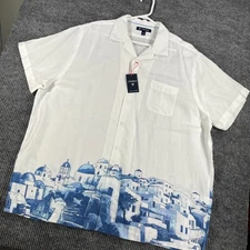 Cremieux Shirt Mens 2XL XXL White Santorini Button Up Loop Collar Vacation New
