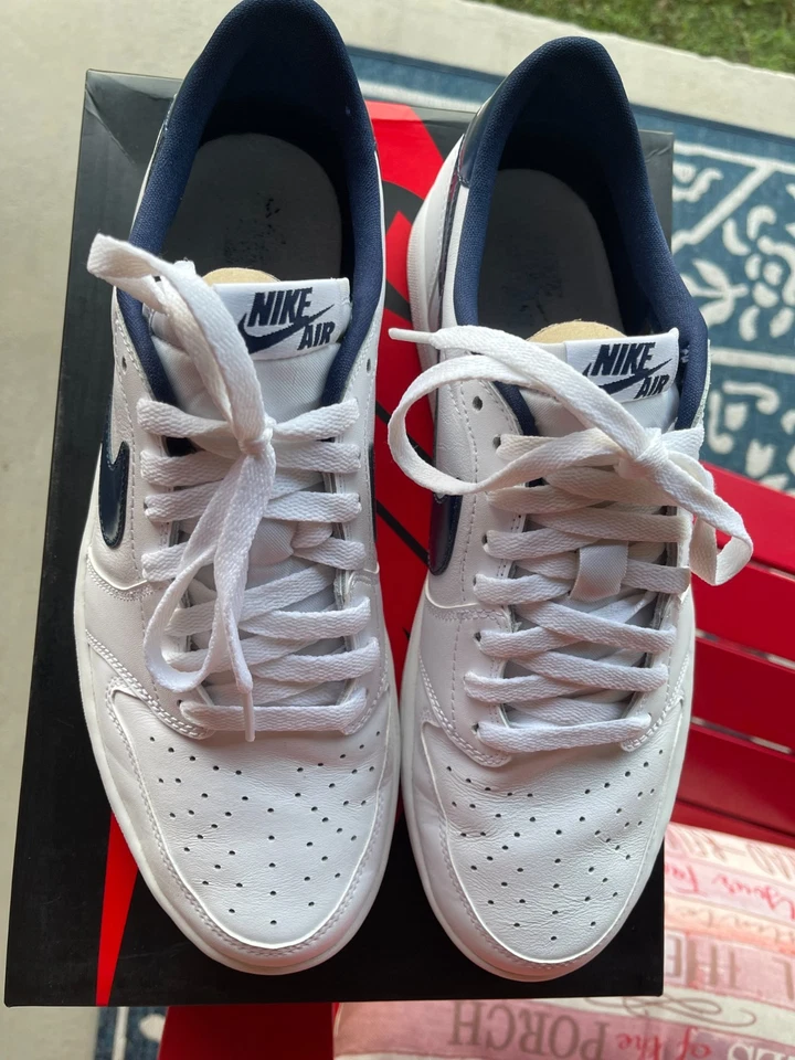 Nike Air Jordan 1 Retro Low OG 2015 talla 11 blanco/medianoche azul marino metálico Foto 4 de 4