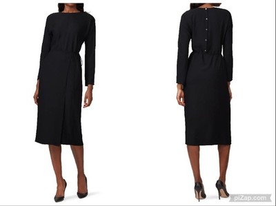 Vince Black Crepe  Dress Faux Wrap Layered Button Back Bracelet Sleeve $345 XS