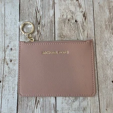 Michael Kors Womens Blush Key Ring Chain Coin Pouch Card Holder Wallet