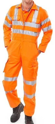 Beeswift RSC Orange Hi Vis Rail Coverall Overall Boilersuit Safety Workwear