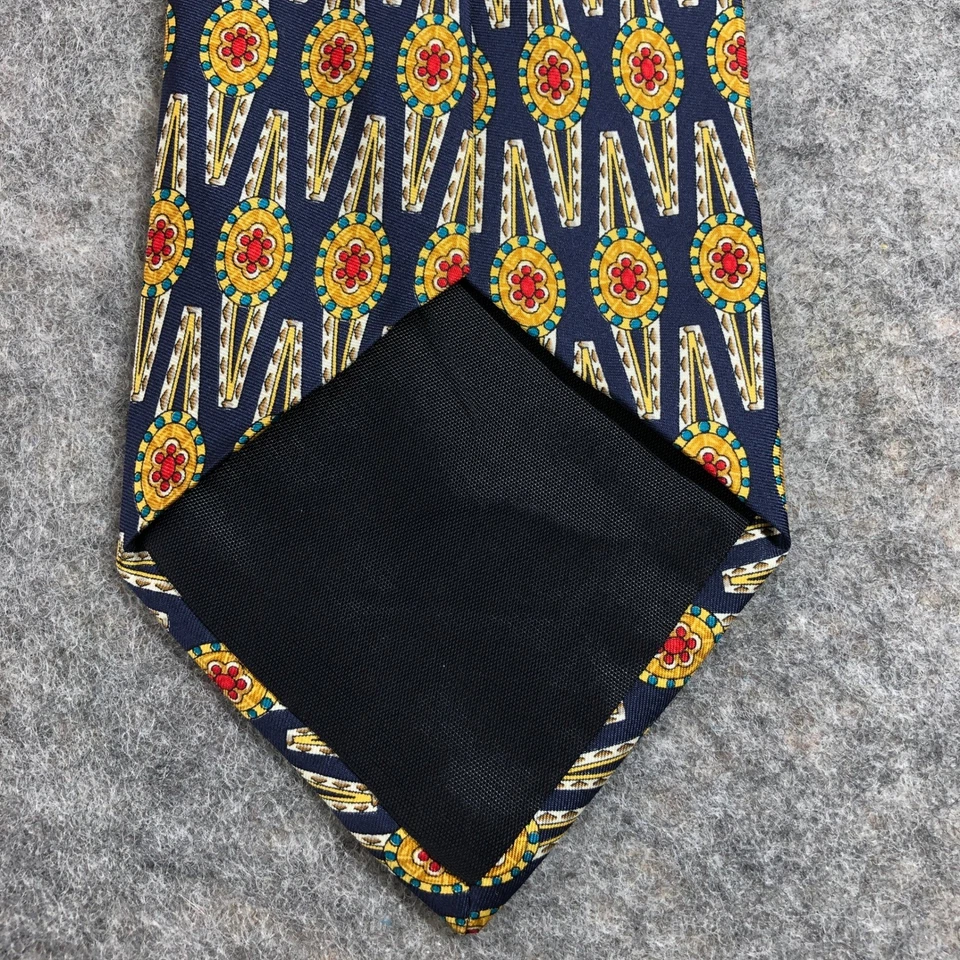 Corbata de seda Dior Cravate para hombre azul amarillo rojo medallón Italia Foto 3 de 4