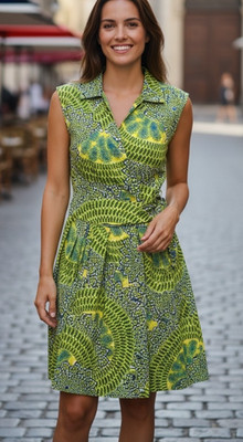 Ellen Tracy Fit and Flare Dress Womens 12 Green Blue Floral Sleeveless Career