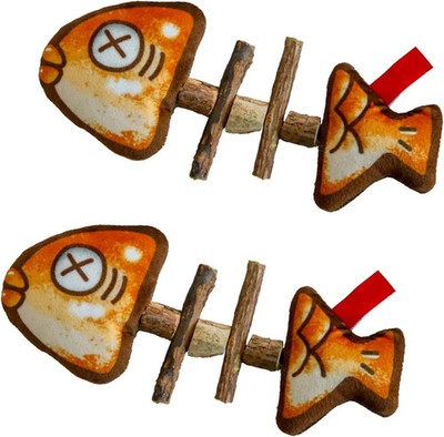 2Pcs Interactive Fish Bone Cat Toys Silvervine Chewing Toy for Cats
