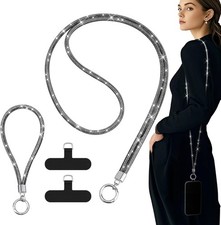 TiMOVO Universal Phone Lanyard Crossbody, Rhinestone Cell Chain Black