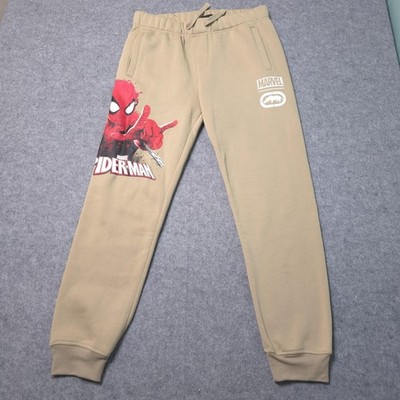 Marvel Ecko Spider-Man Sweatpants Mens Small Beige Fleece Jogger Pants Graphic