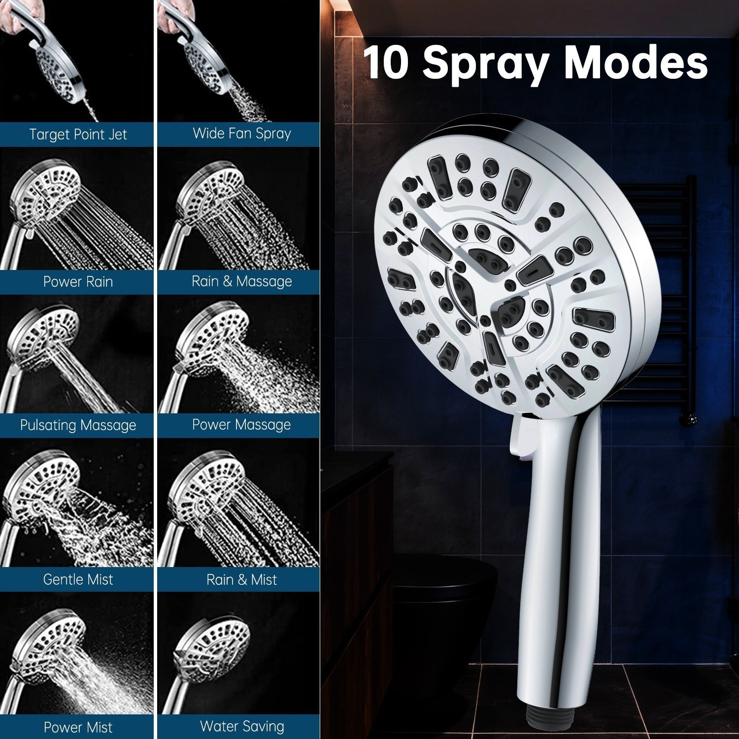 10 Settings Handheld Shower Heads Spray -us  Free Ship